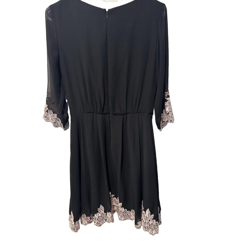 Ted Baker Feay Black Heavy Embroidered Lace Trim Fit & Flare Cocktail Dress Sz 1 - Picture 10 of 11